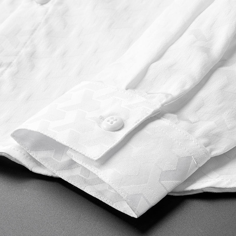 White Solid Jacquard Design Shirt