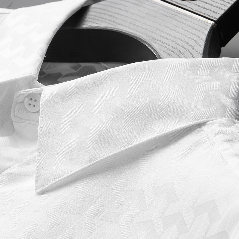 White Solid Jacquard Design Shirt