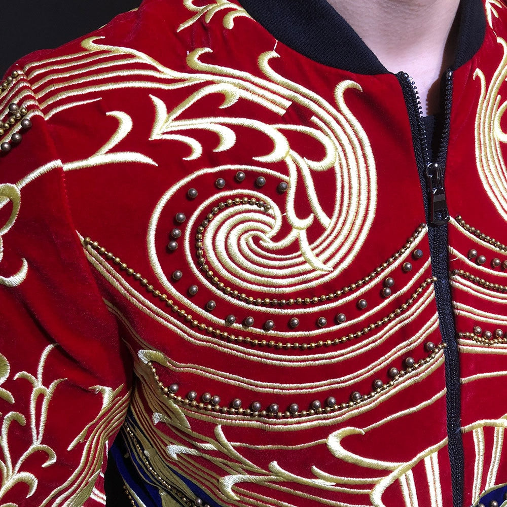 Red Embroidery Decoration Costume Jacket
