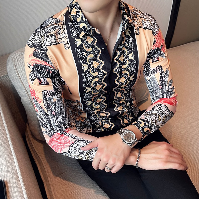 Geometric Retro Printed Polyester Shirt