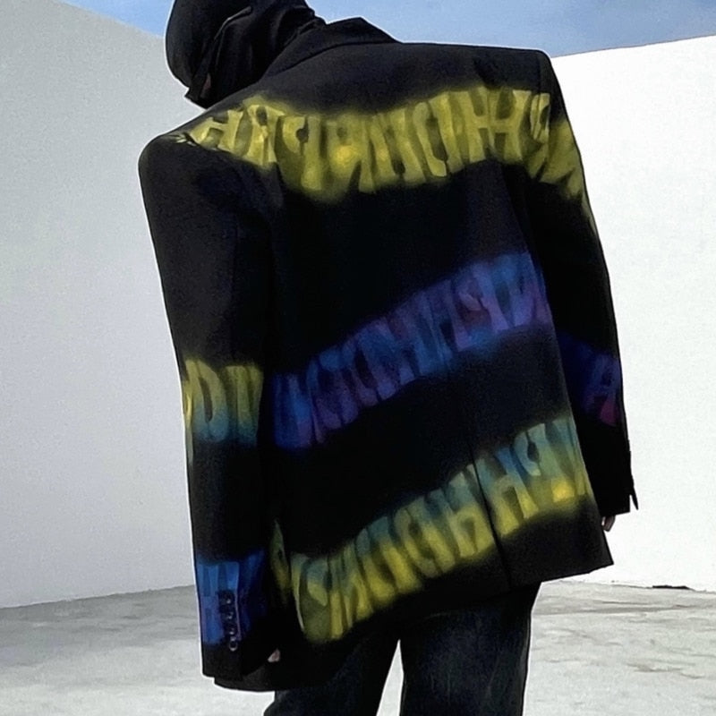 Letter Hombre Oversized Lapel Long Sleeve Blazer