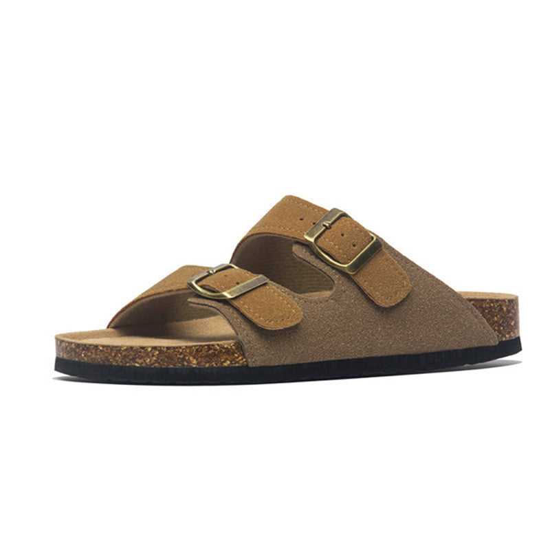 Wood Cork Suede Buckle Flip-Flops Sandals