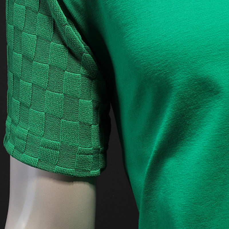 Monocolor Green Woven Pattern Hooded T-Shirt