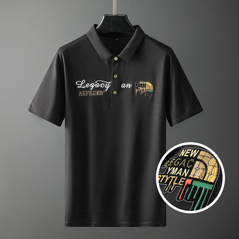 Embroidered Rhinestones Design Polyester Polo Shirt