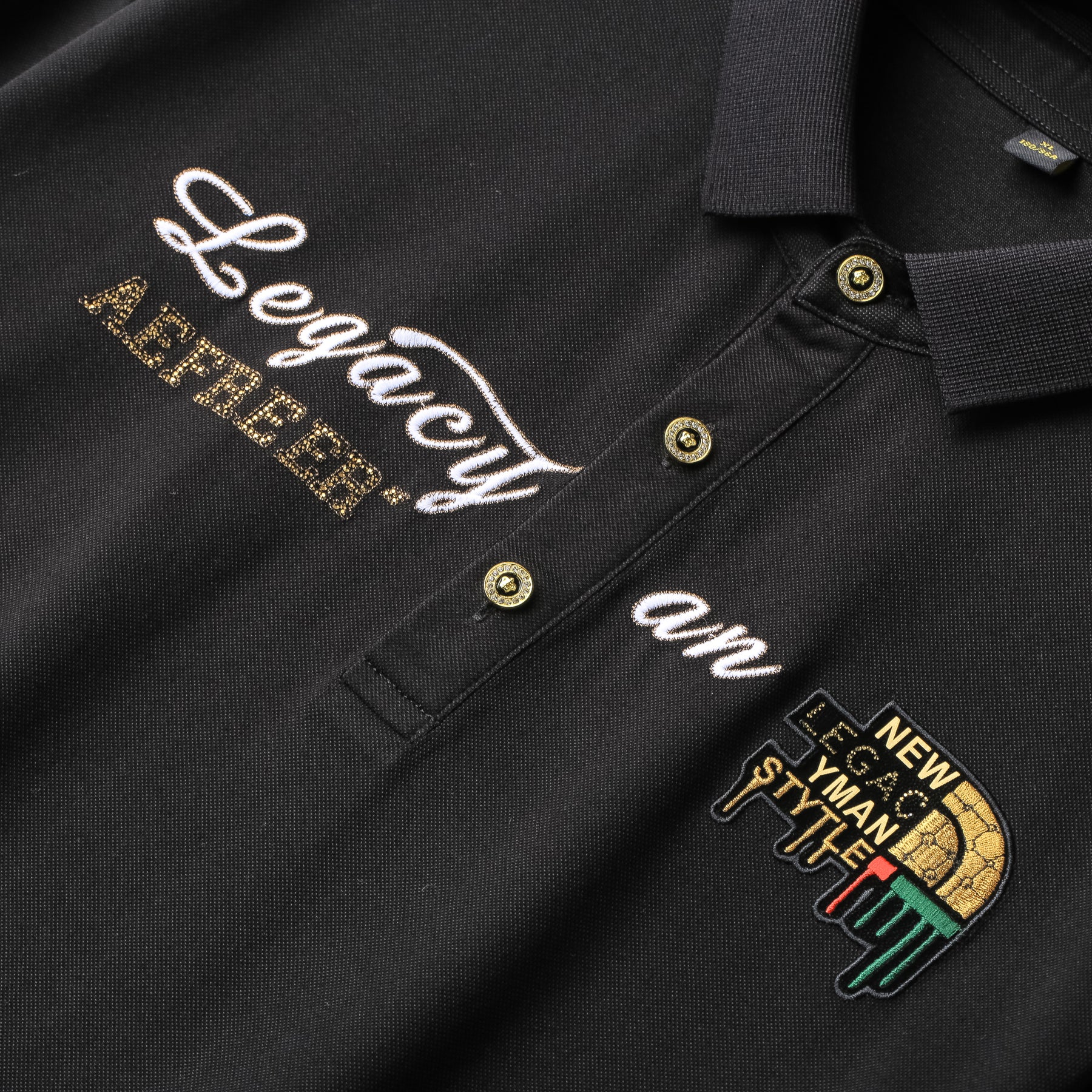 Embroidered Rhinestones Design Polyester Polo Shirt