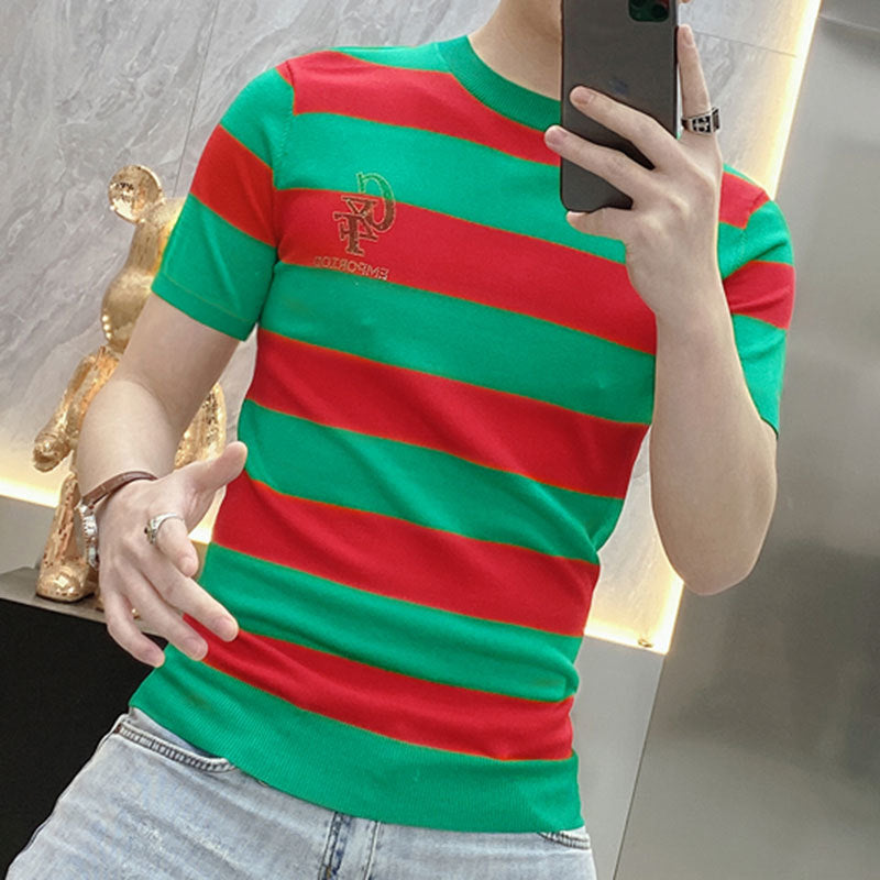 Polyester Striped O-Neck T-Shirt