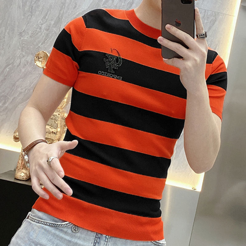 Polyester Striped O-Neck T-Shirt