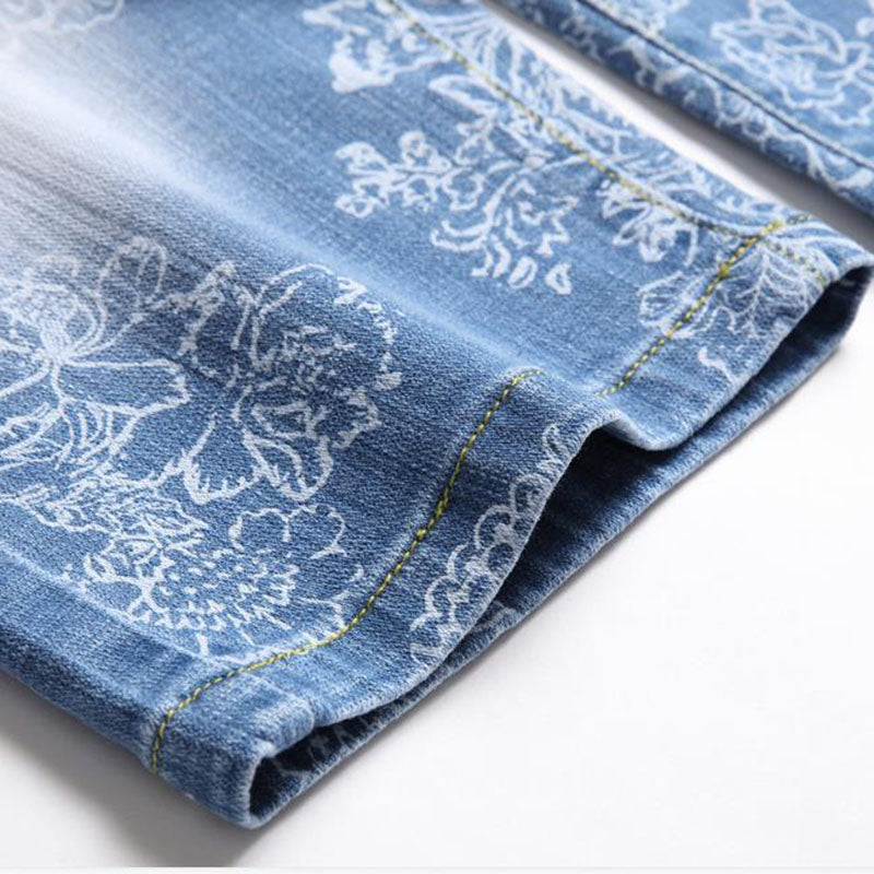 Jean court en denim imprimé à fleurs