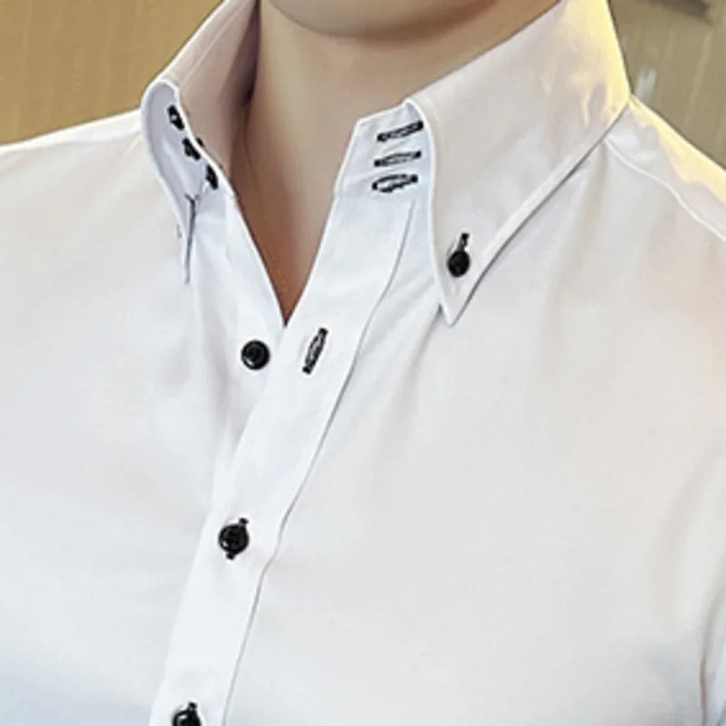 Fashion Solid 3 Button Collar Slim Shirt