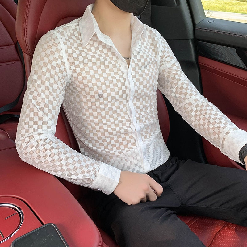 Checkered Pattern Sheer Shirt