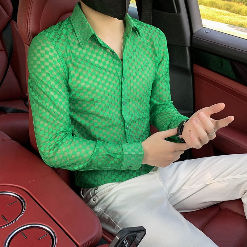 Checkered Pattern Sheer Shirt