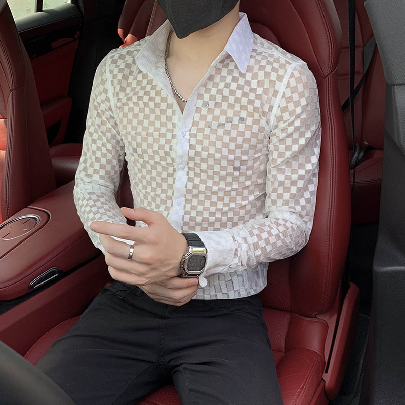 Checkered Pattern Sheer Shirt