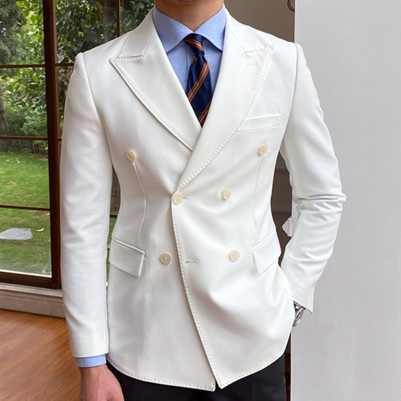 Double Breasted Button Decoration Polyester Blazer
