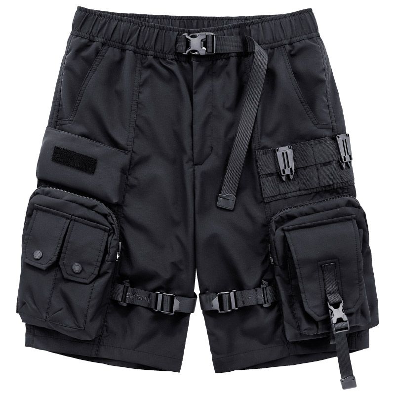 Solid Black Multi-Pockets Cargo Shorts