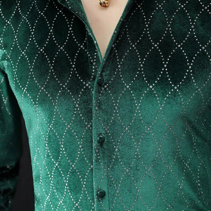 Print Velvet Long Sleeve Shirt