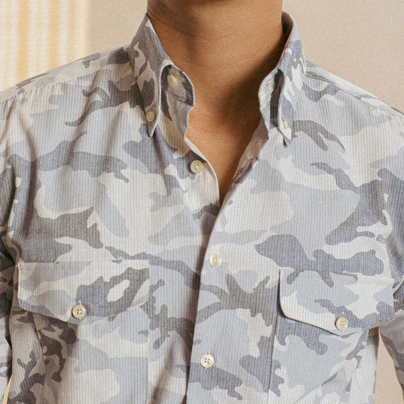 Casual Grey Camouflage Pattern Shirt