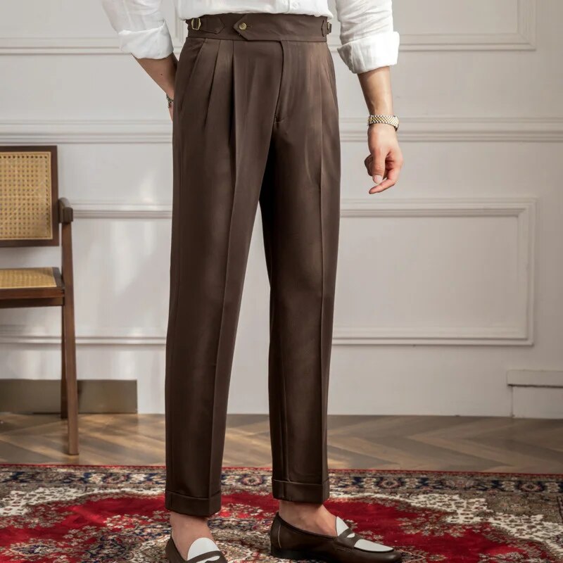 High Waist Casual Solid Color Slim Fit Trousers