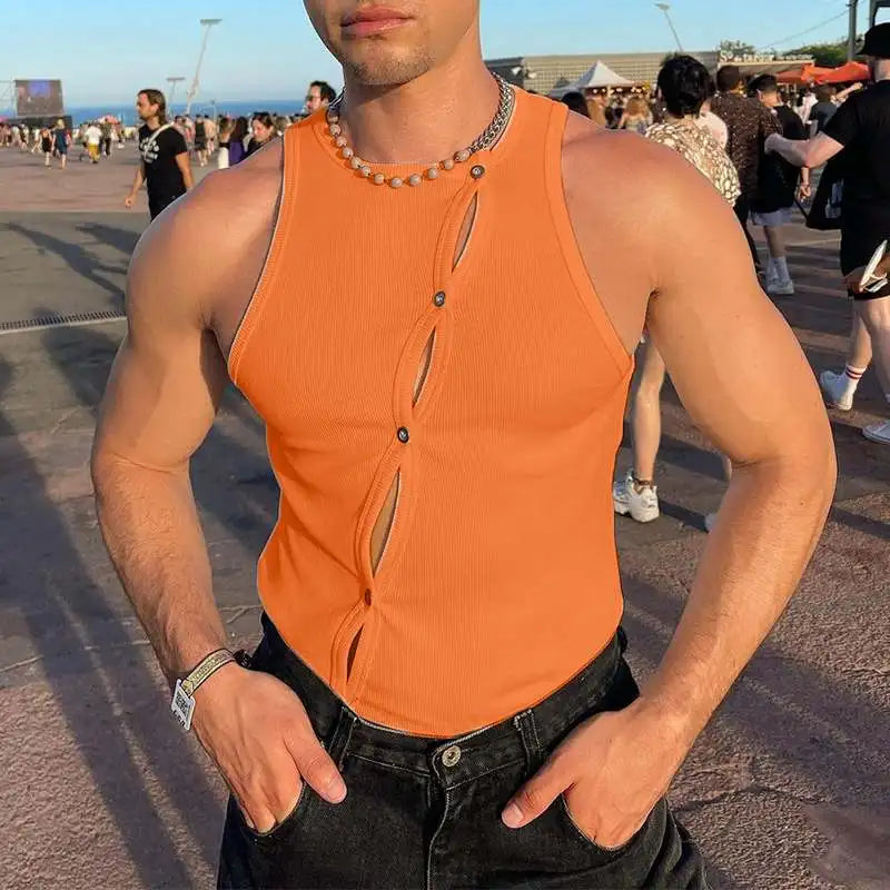 Irregular Button Down Solid Tank Top