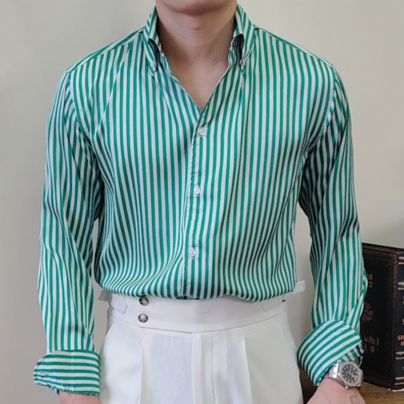 Retro Striped Polyester Long Sleeve Shirt