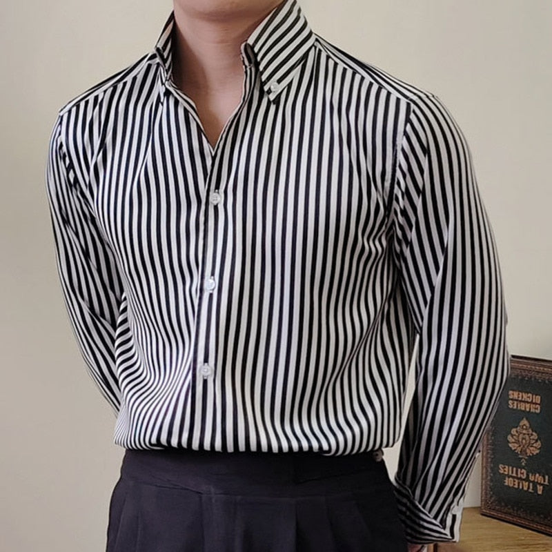 Retro Striped Polyester Long Sleeve Shirt