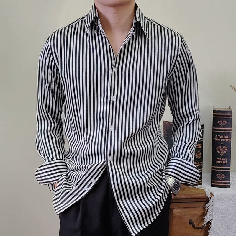 Retro Striped Polyester Long Sleeve Shirt