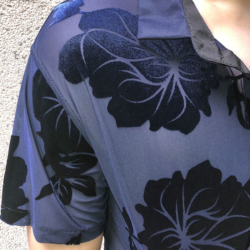 Velvet Floral See Through Short Sleeve Shirt