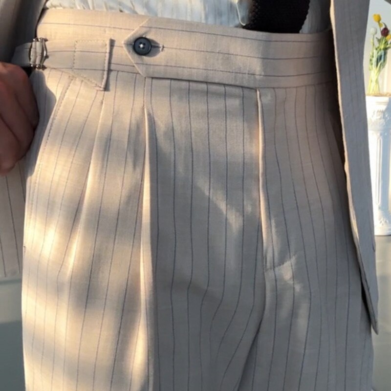 Stripe High Waist Flat Front Trousers