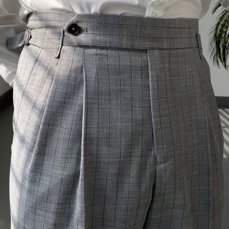 Stripe High Waist Flat Front Trousers