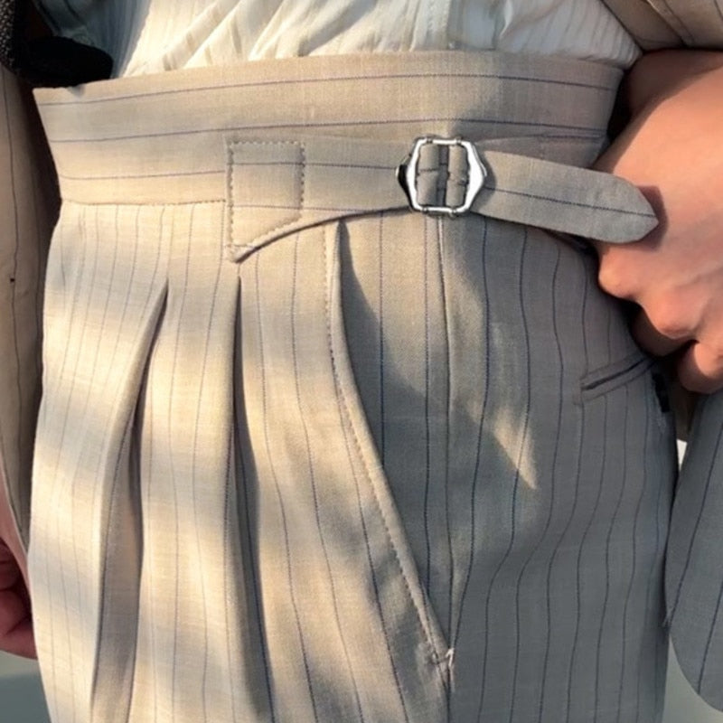 Stripe High Waist Flat Front Trousers