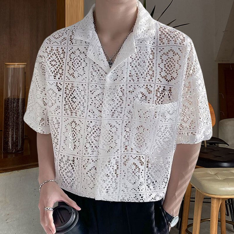 See Through Hollow Short Sleeve Shirt