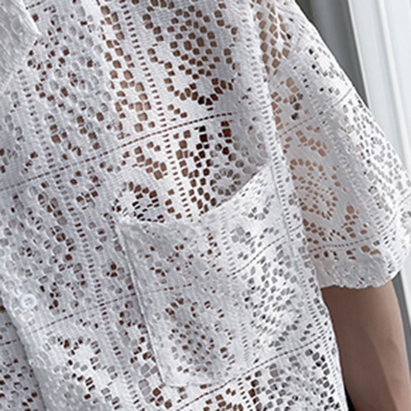 See Through Hollow Short Sleeve Shirt