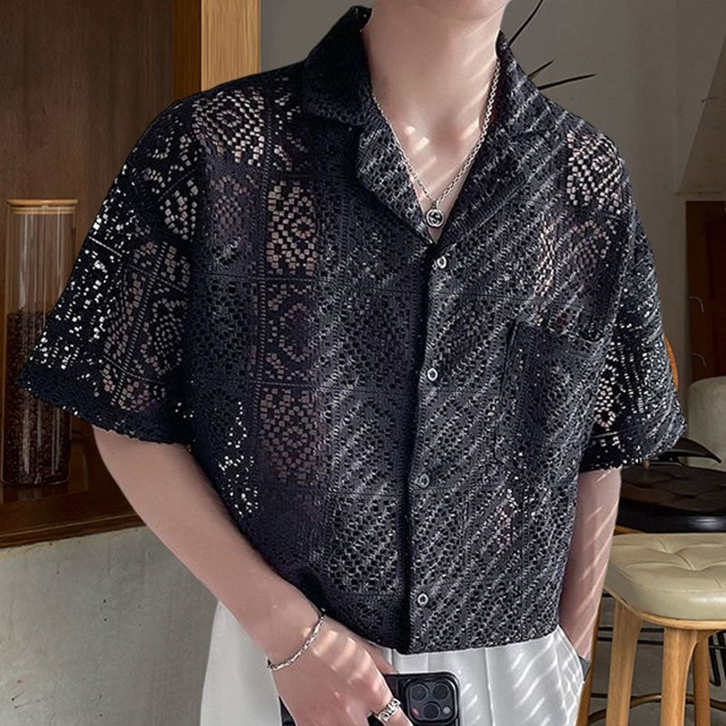 See Through Hollow Short Sleeve Shirt