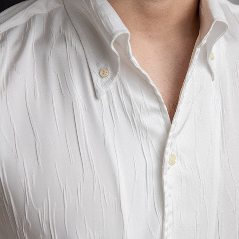 Solid Color Simple Pleated Slim Shirt