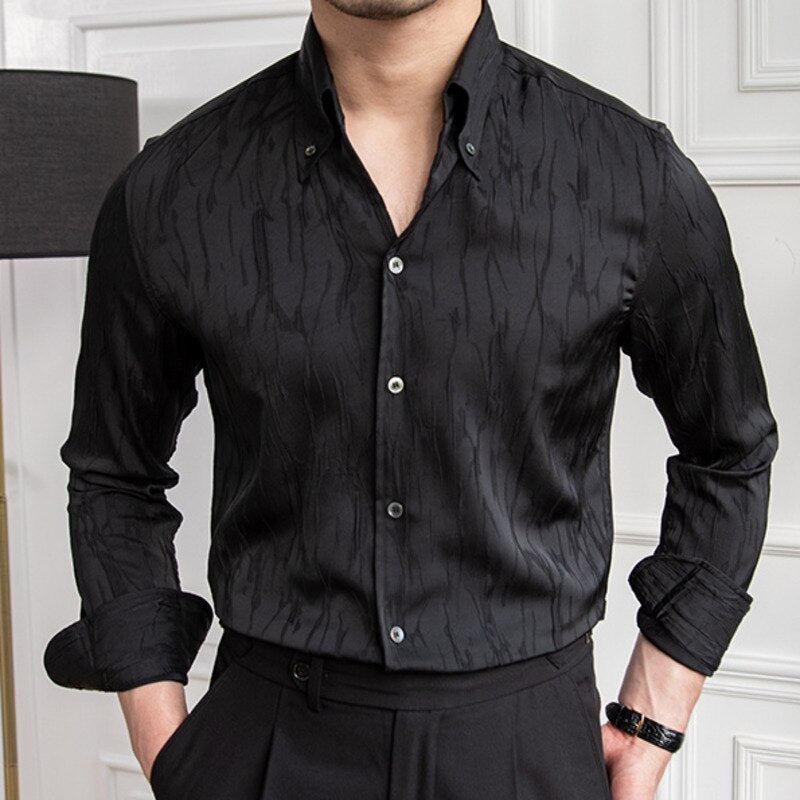 Solid Color Simple Pleated Slim Shirt