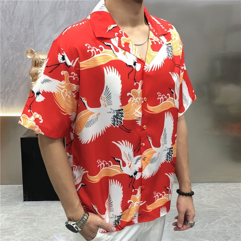 Red Color Flying Bird Printed Shirt