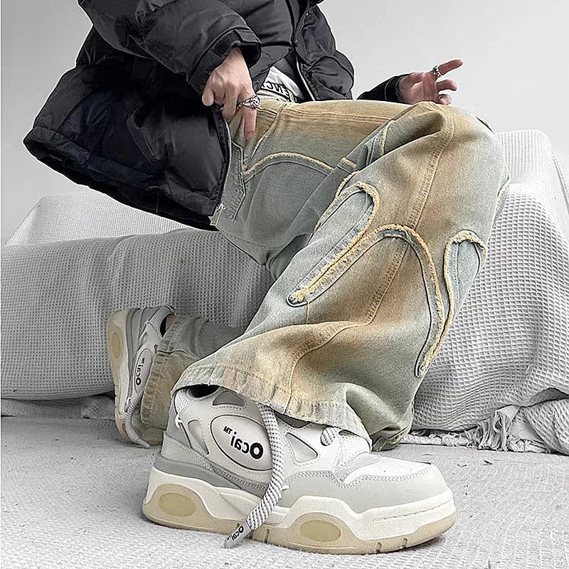 Washed Blue Old Hip-Hop Jeans