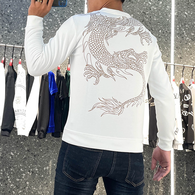 Dragon Printed Rhinestone Long Sleeve T-Shirt