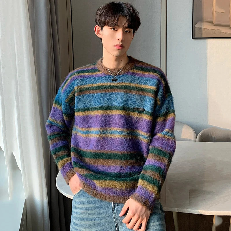 Colorful Stripes Round Neck Sweater