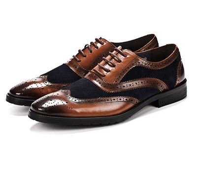 Pointed Toe Suede and Leather Cover Combination Men Brogue Shoes