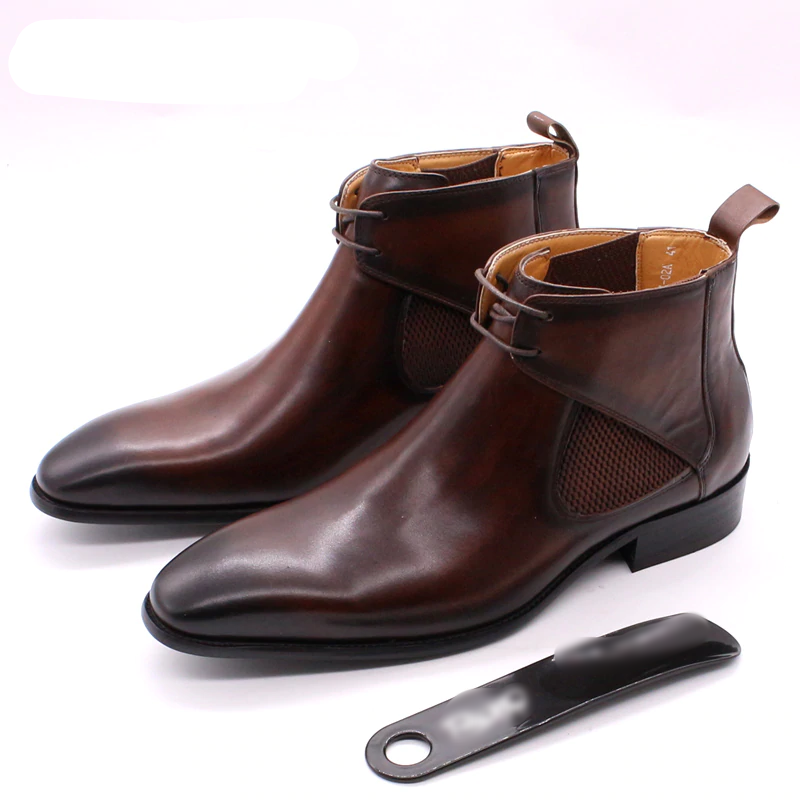 Bottines en cuir pour hommes en cuir de veau marron