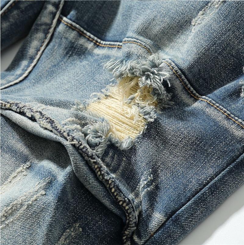 Vintage Blue Slim Fit Ripped Jeans