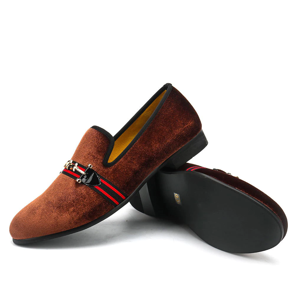 Velvet Red Stripe Men Casual Men Loafers