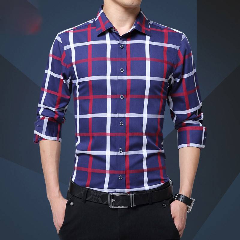 Casual Formal Checkered Long Sleeve Men Shirt
