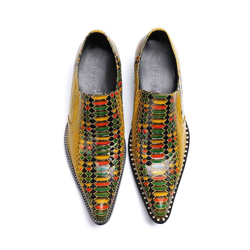 Italian Luxury Pointed Toe Style Gold Mix Colour Men Dress Shoes