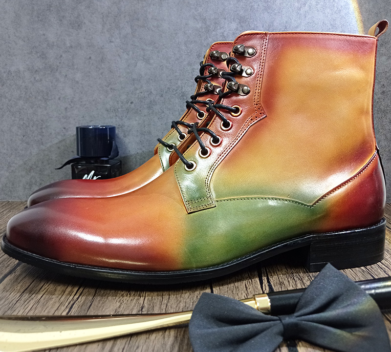 Lace Up Gradient Green Boots