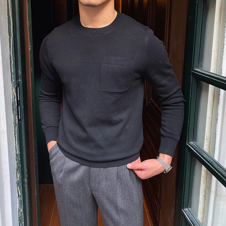 Solid O-Neck with Pocket Sweater