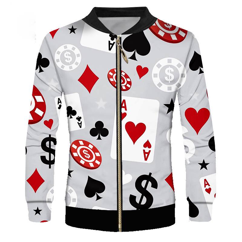 Démarquez-vous Motif Jeu de Poker Imprimer Style Décontracté Hommes Veste