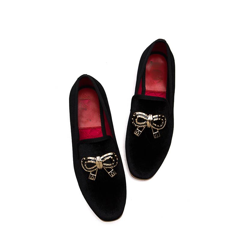 Black with Bow Chain Heels Casual Men Shoes