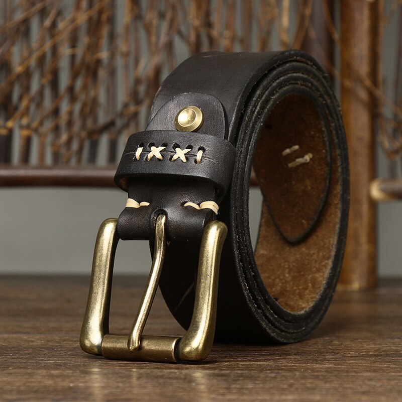 Solid Copper Buckle Genuine Leather Belt