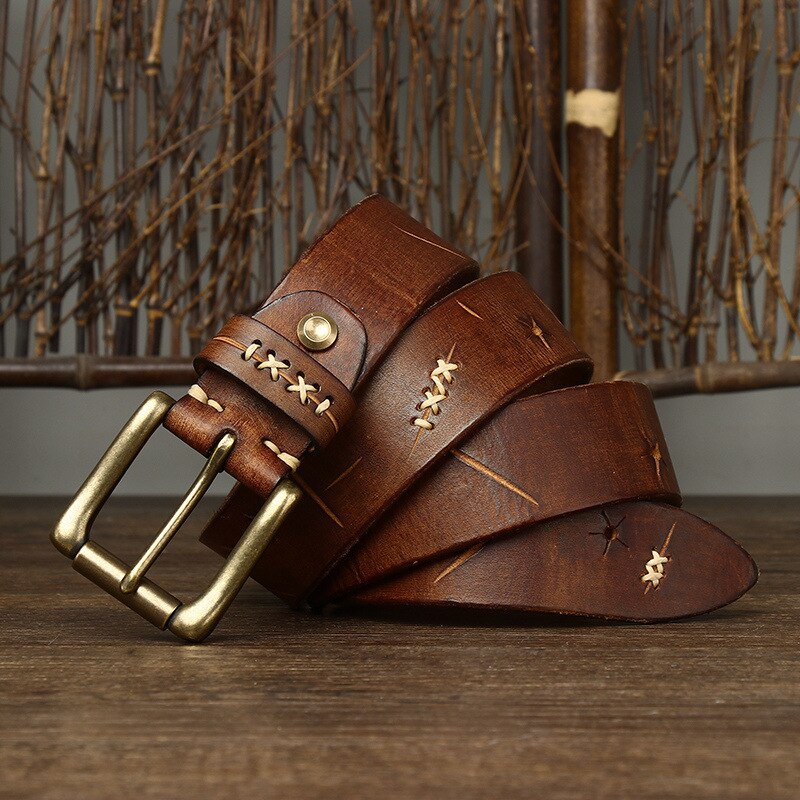Solid Copper Buckle Genuine Leather Belt